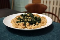 Pasta with Beans Greens and Vegetarian Sausage