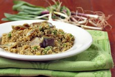 Quinoa with ramps, artichokes and peas
