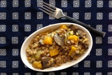 Vegan farro risotto with delicata squash