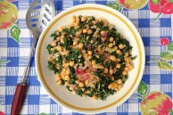 Chickpea barley and kale salad