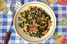 Chickpea barley and kale salad