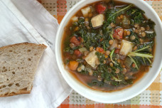 Lentil kale sweet potato soup